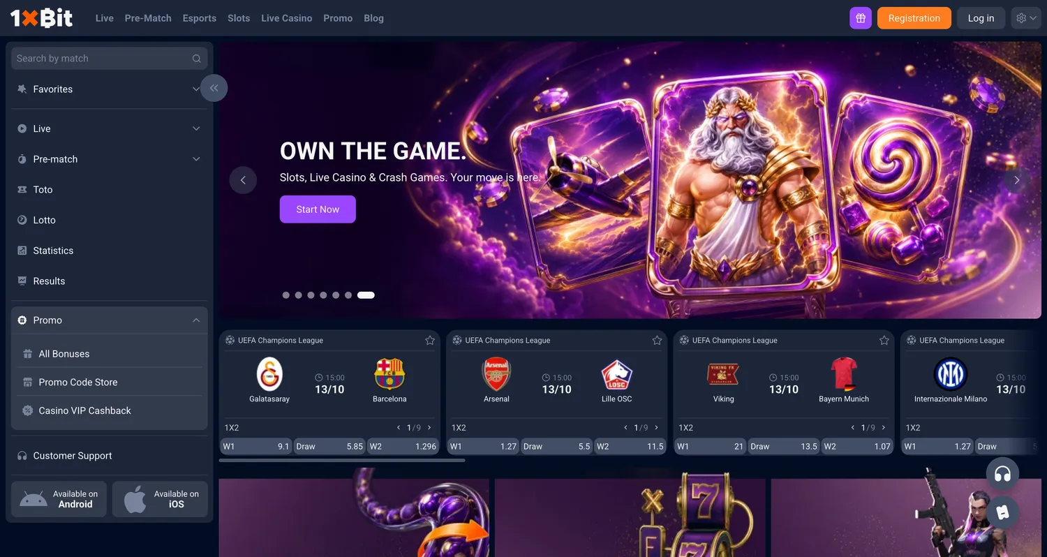 1xBit casino homepage