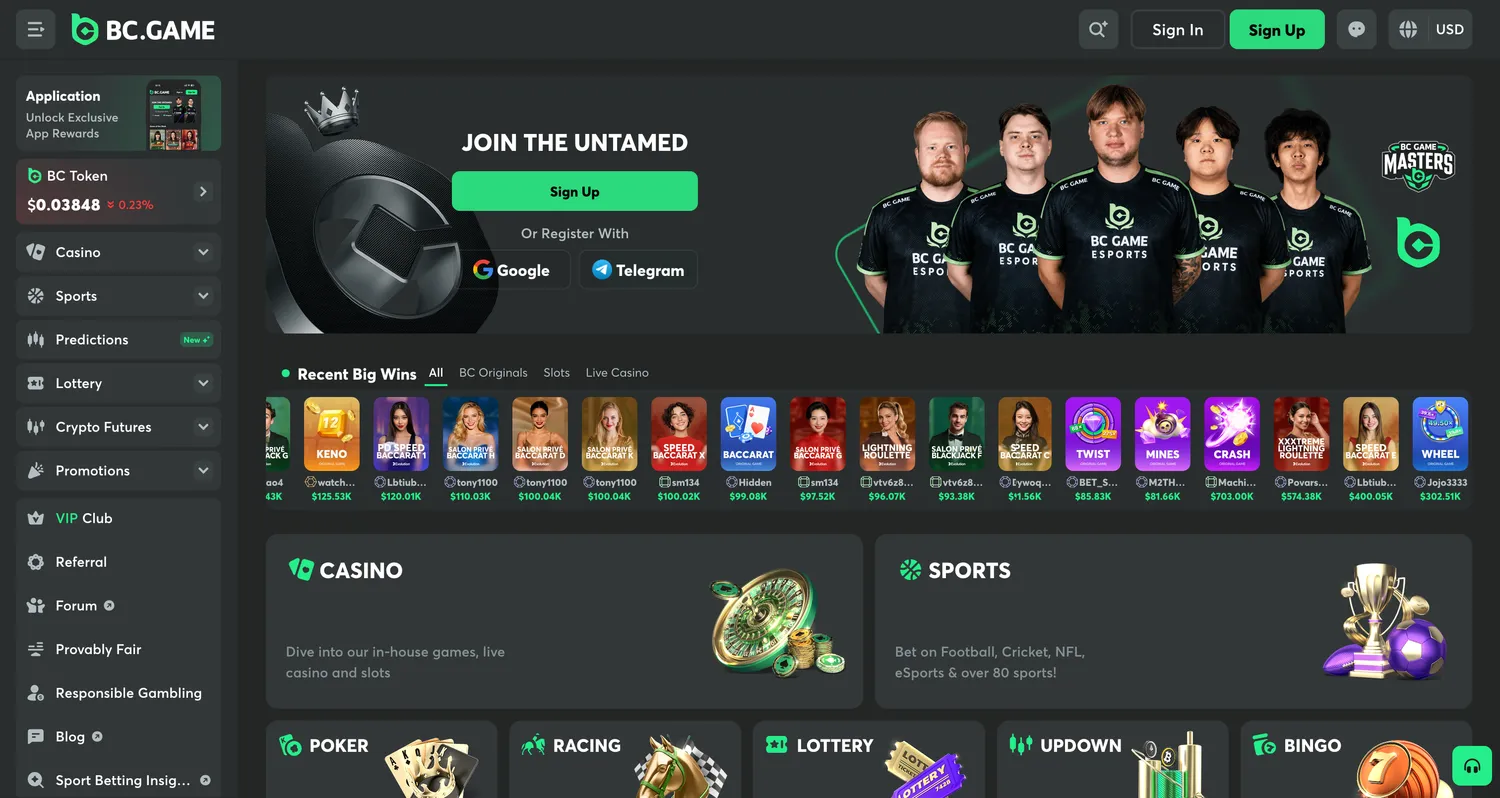BC.Game casino homepage